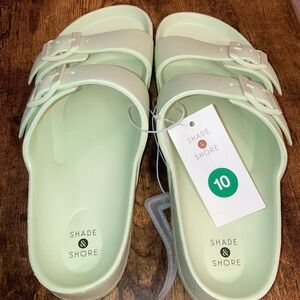 Shade & Shore Women’s Light Green Neida 2 Band Slide Sandals 
Size 10 New